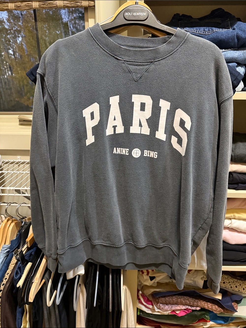 Anine Bing PARIS Crewneck Sweatshirt in Slate Gray with White Logo